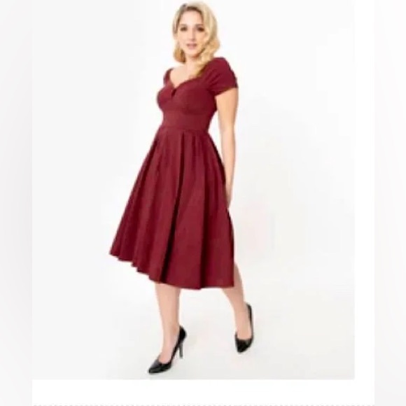 Unique Vintage 1950s Burgundy Sweetheart Midge Swing Dress - Picture 7 of 7